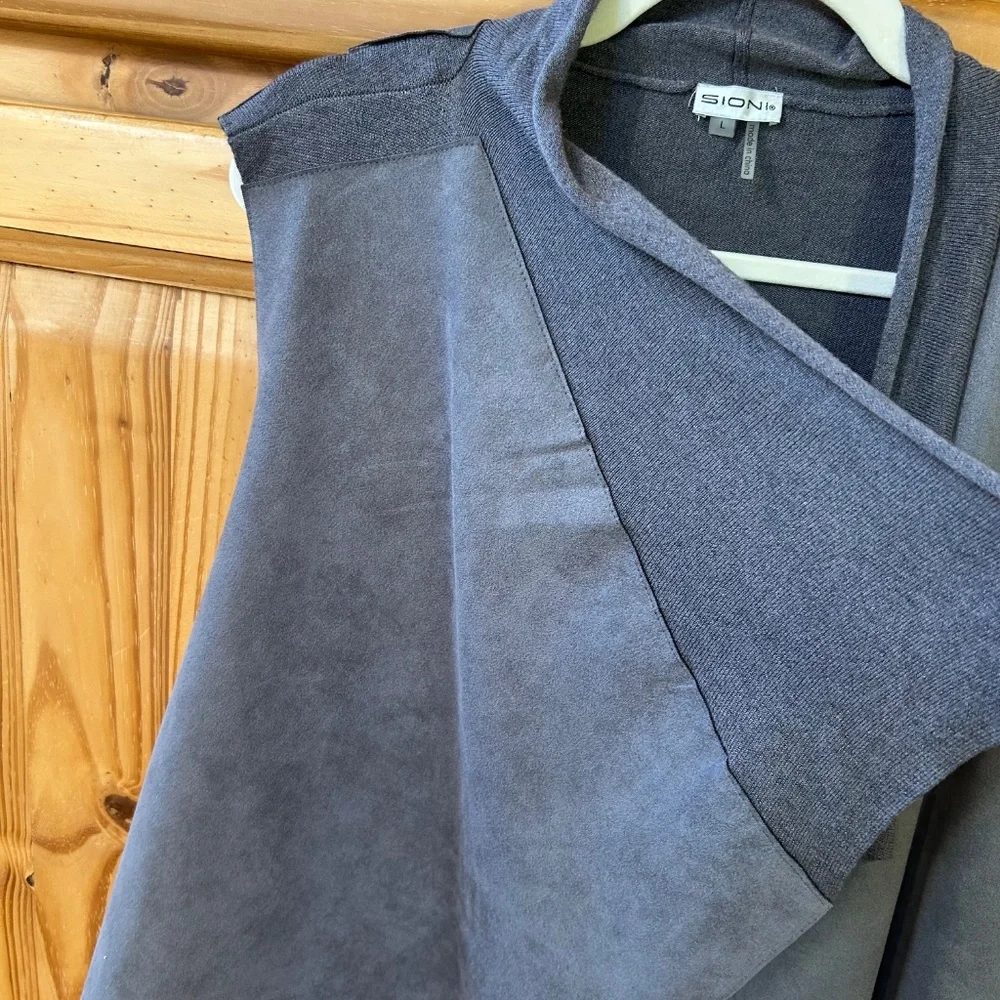 SIONI Sleeveless‎ Cardigan Gray Blue Faux Suede Knit Women's Size Large